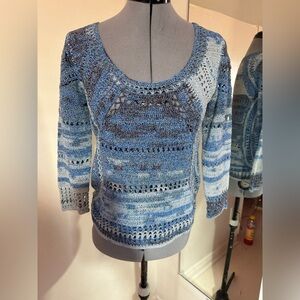 rag & bone Blue Open-crochet Knit Scoop Neck Sweater